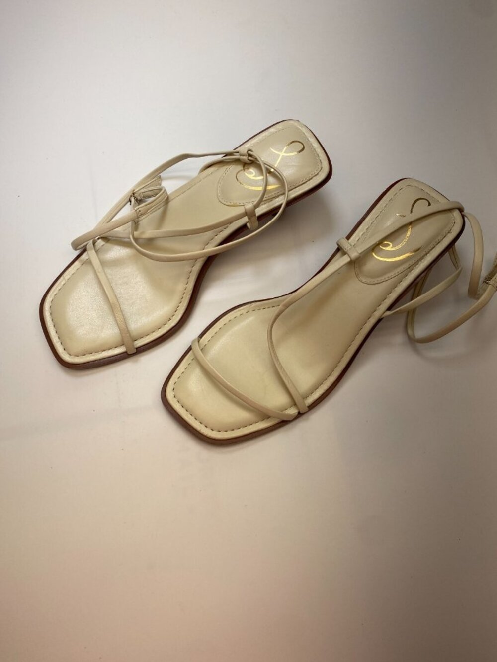 Sam Edelman Cream Strappy Square-Toe Heeled Sandals